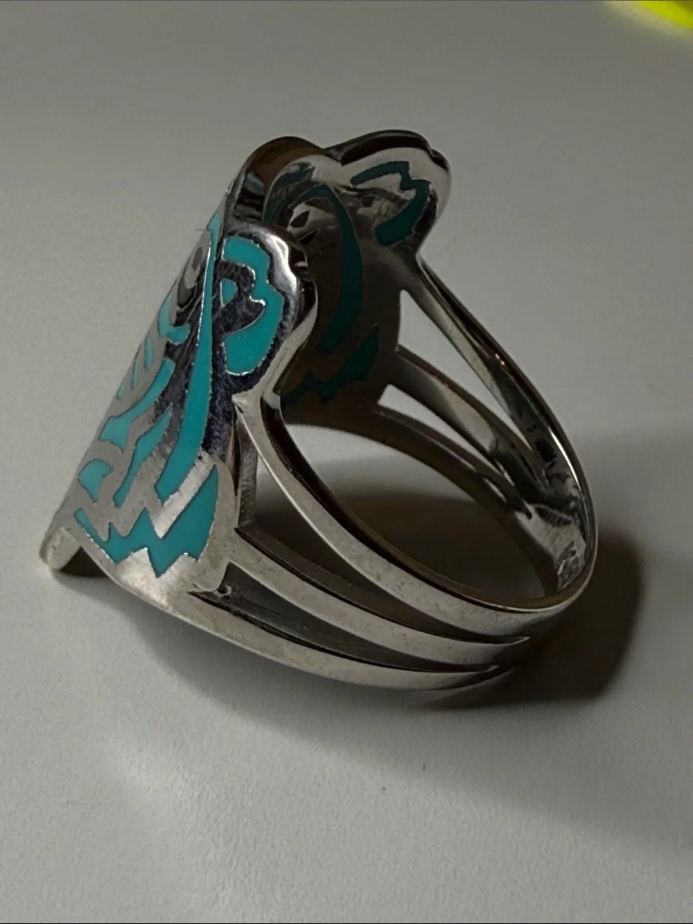 Kenzo lux Turquoise and Navy enamel high end Tiger Face Statement fashion Ring